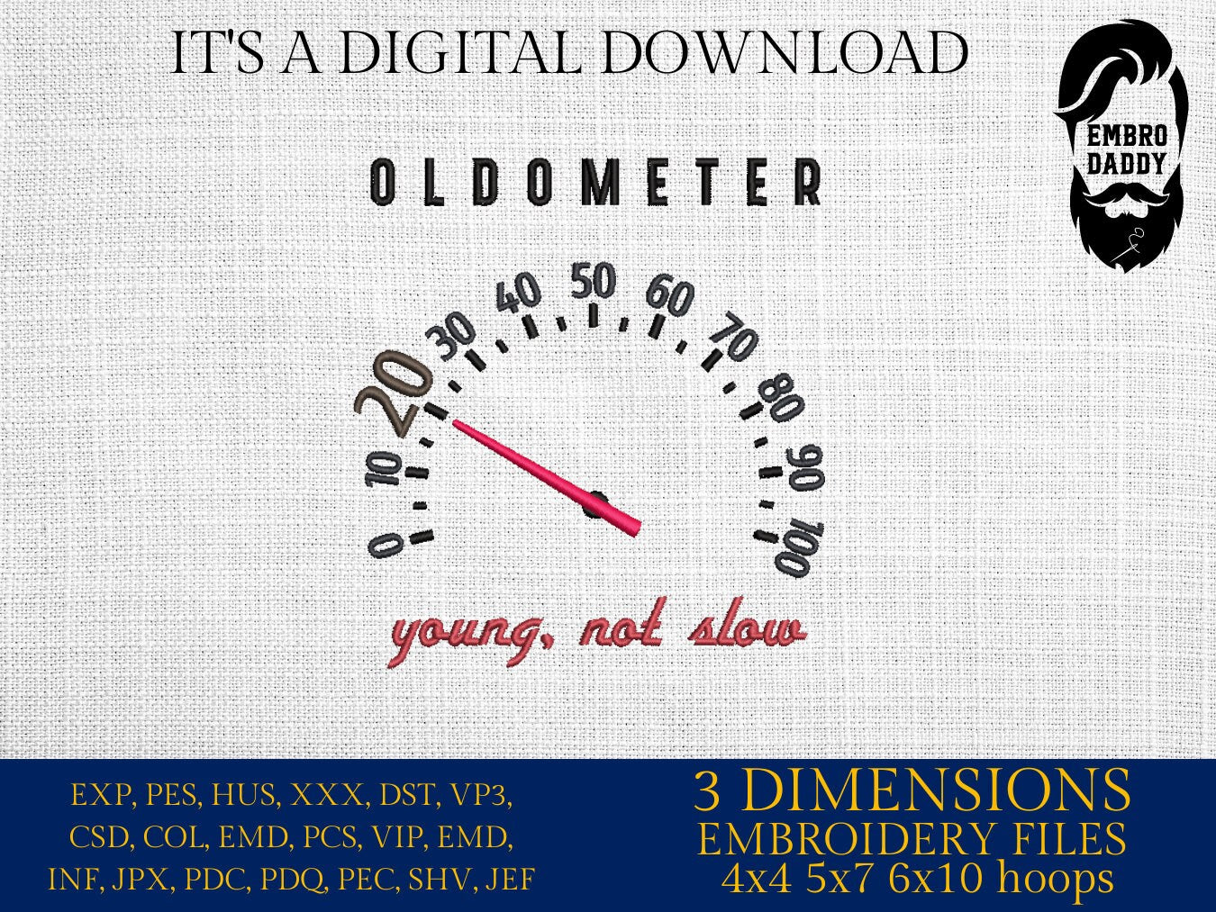 Machine Embroidery files, Oldometer 20 th birthday , 20 years old funny, gift idea PES, xxx, hus & more