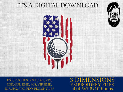 Machine Embroidery files, Golf Usa flag, PES, DST, hus & more