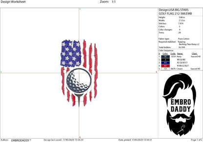 Machine Embroidery files, Golf Usa flag, PES, DST, hus & more