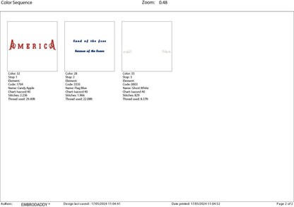 Machine Embroidery files, America land of the free, Patriotic, DST, PES, xxx, hus & more, embroidery files