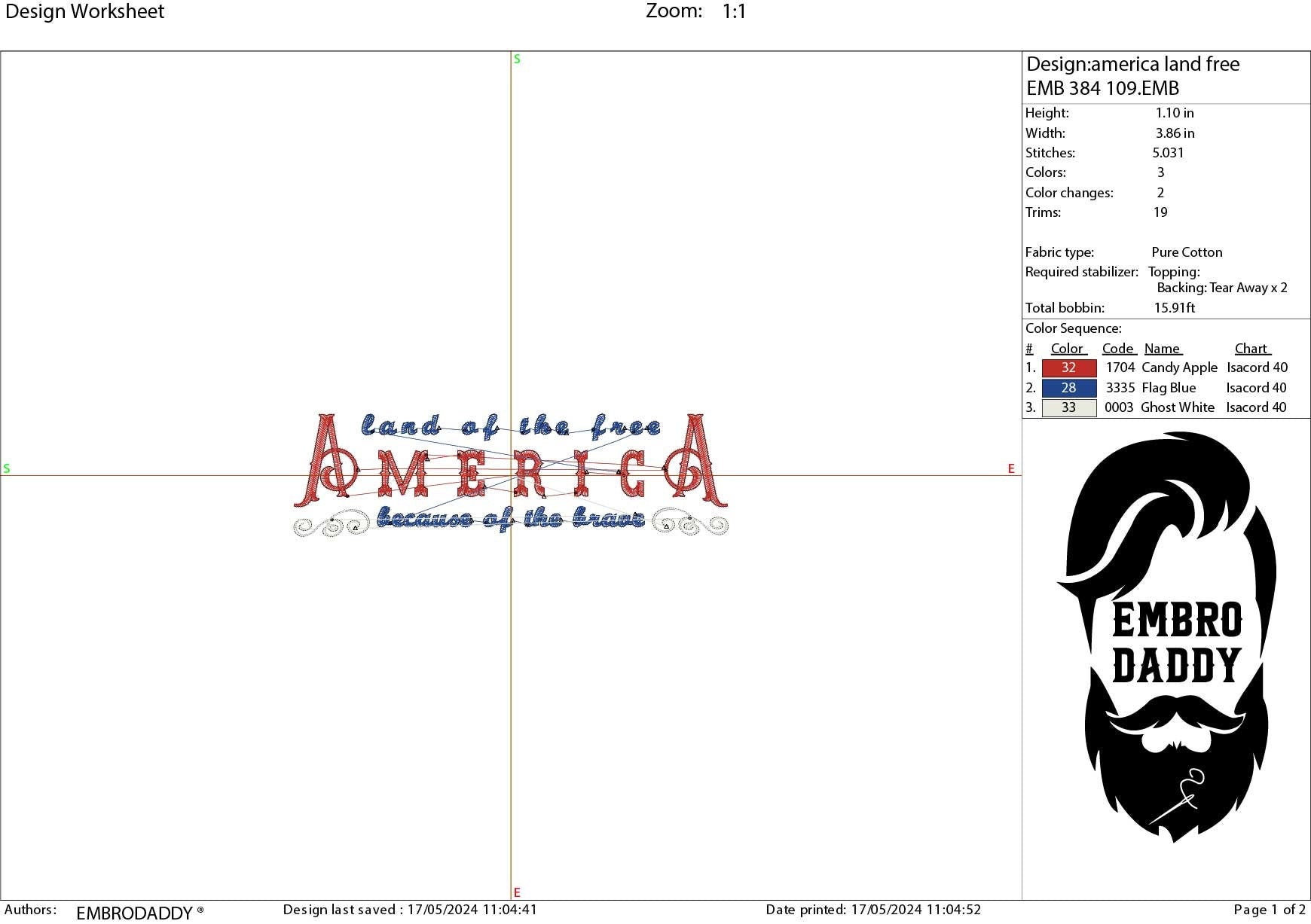 Machine Embroidery files, America land of the free, Patriotic, DST, PES, xxx, hus & more, embroidery files