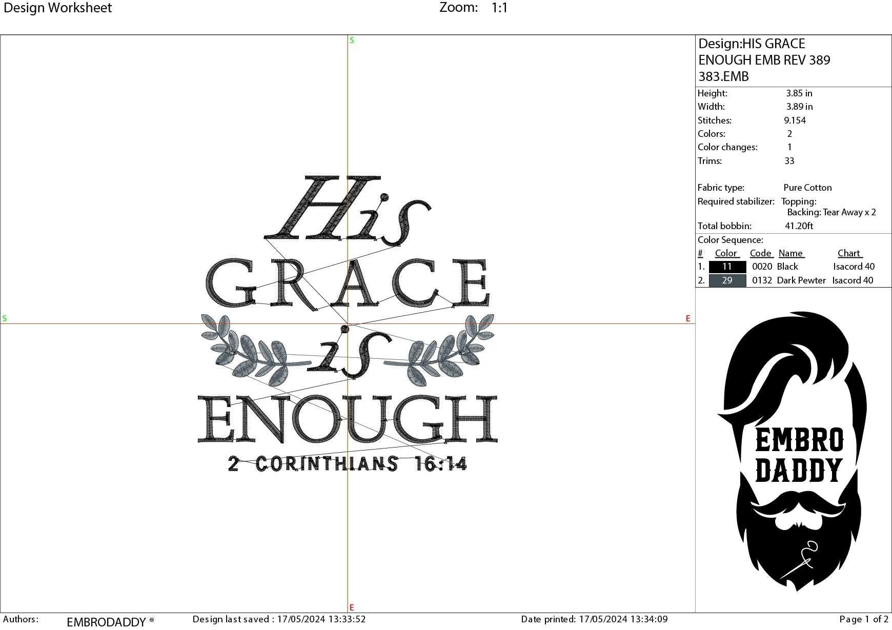Machine Embroidery files, His grace is enough, DST, PES, xxx, hus & more