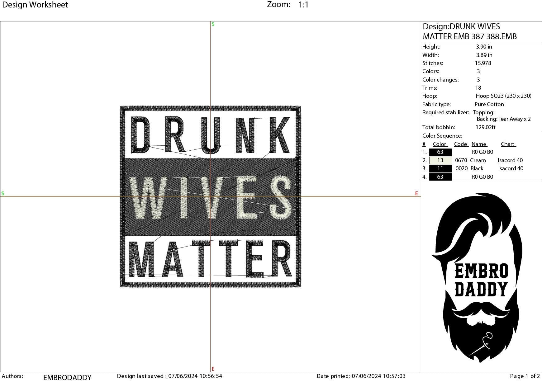 Machine Embroidery files, Drunk lives matter, PES, xxx, hus & more