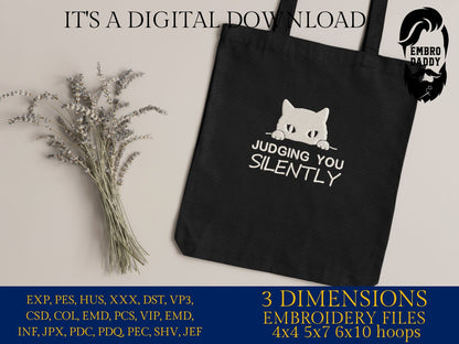 Machine Embroidery, Judging you silently embroidery files, Mom Cat Mom pes, Animal lover gift idea PES, xxx, hus & more, embroidery files
