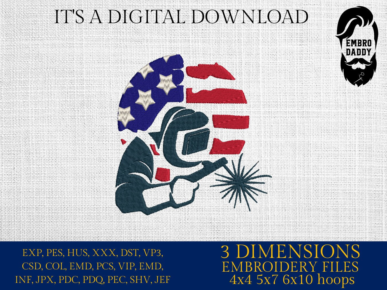 Machine Embroidery files, USA flag, Welding, PES, DST, xxx, hus & more