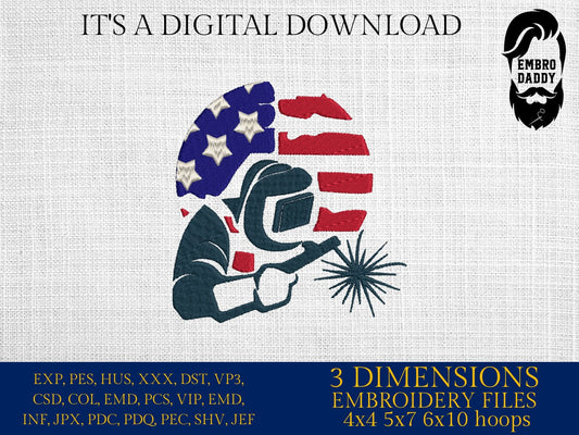 Machine Embroidery files, USA flag, Welding, PES, DST, xxx, hus & more