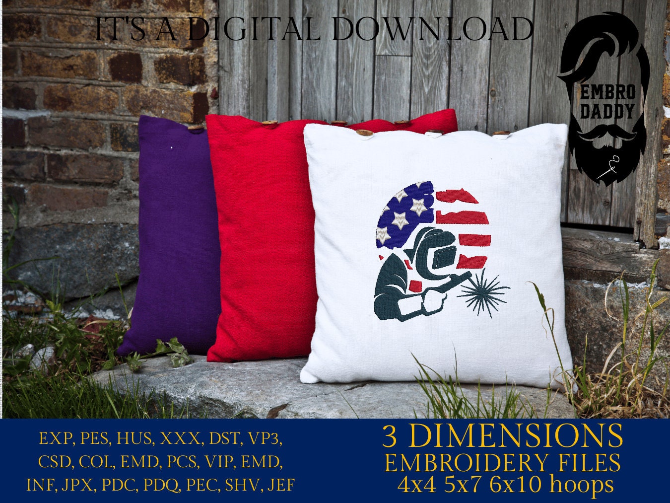 Machine Embroidery files, USA flag, Welding, PES, DST, xxx, hus & more