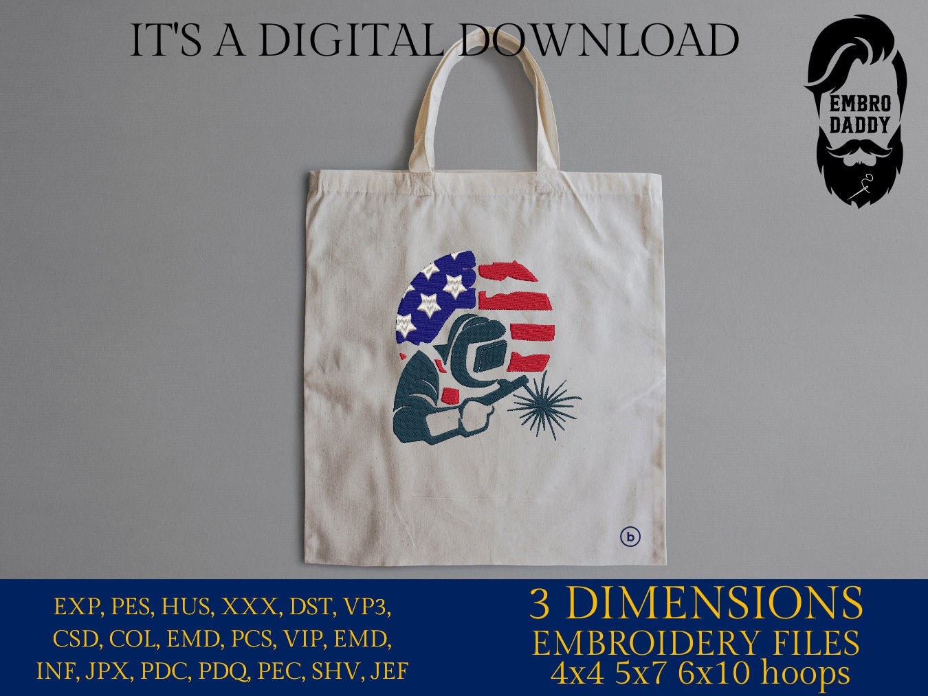 Machine Embroidery files, USA flag, Welding, PES, DST, xxx, hus & more