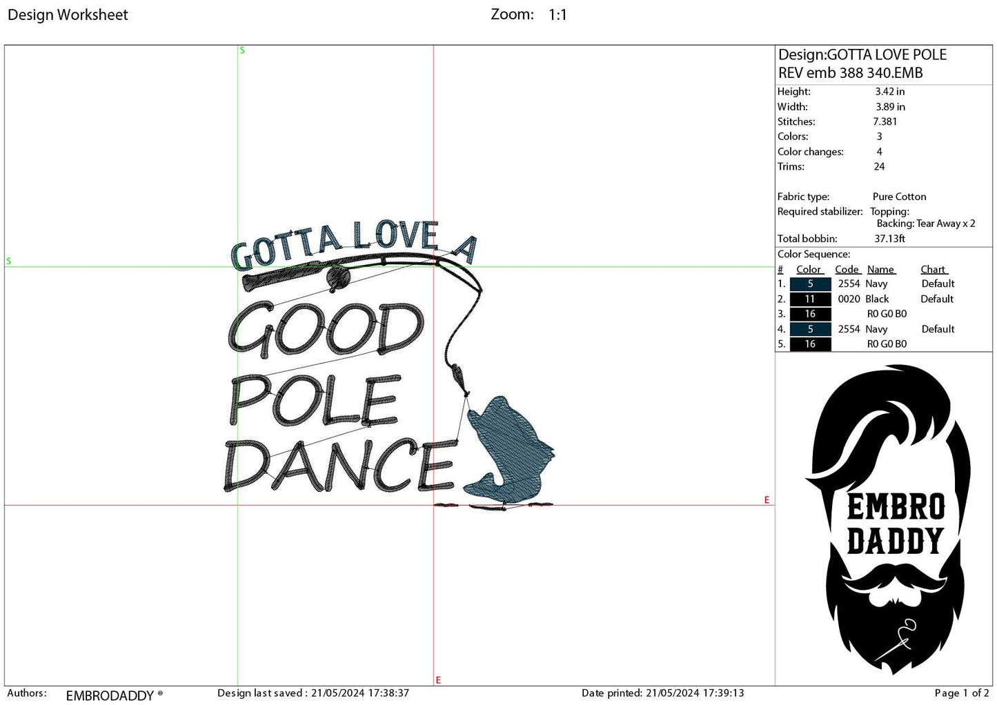 Machine Embroidery files, gotta love a good pole dance, PES, DST, hus & more
