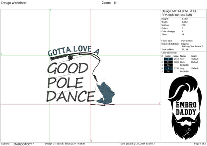 Machine Embroidery files, gotta love a good pole dance, PES, DST, hus & more