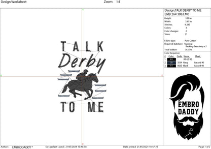 Machine Embroidery files, talk derby to me, PES, DST, hus & more