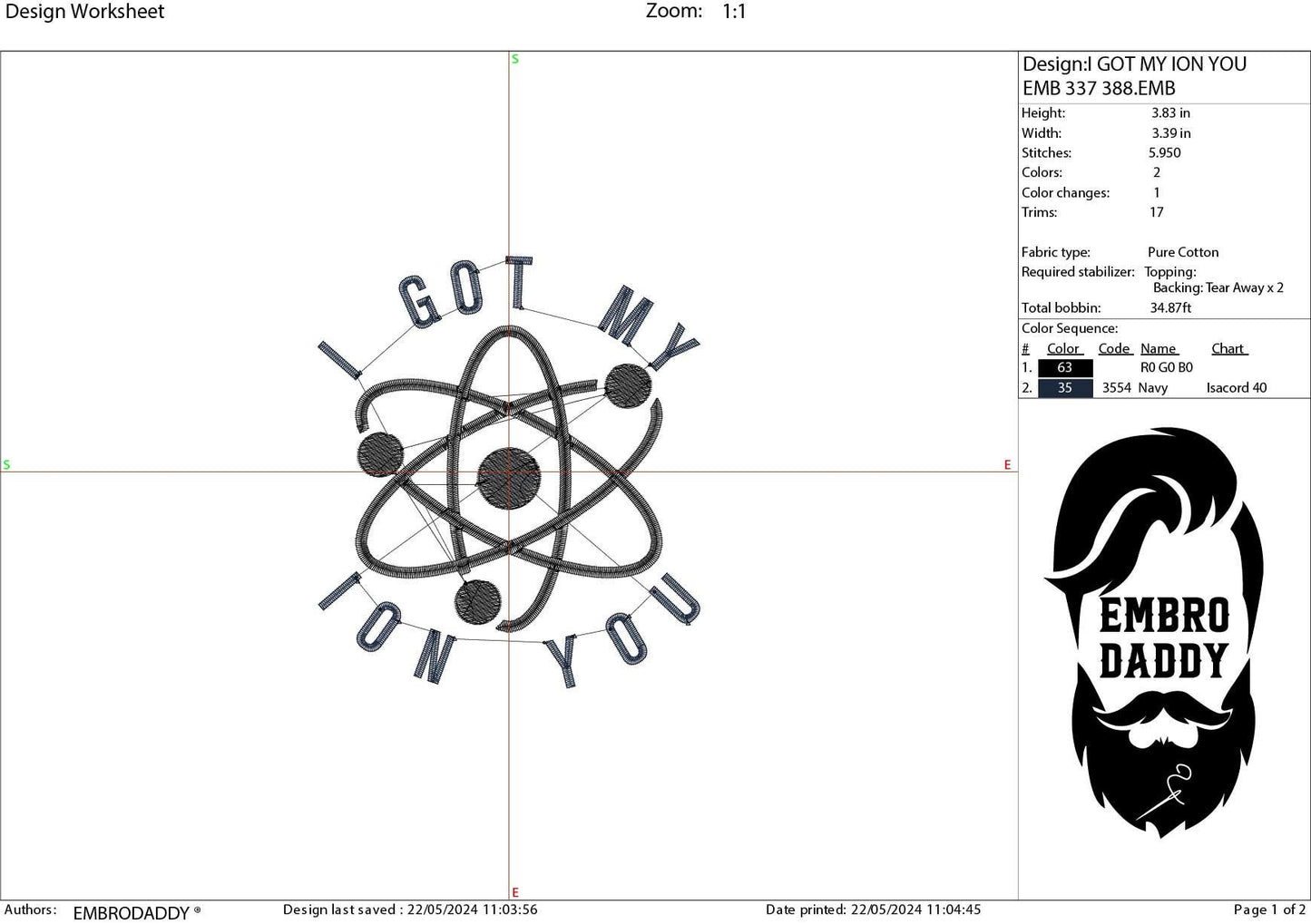 Machine Embroidery files, I got my ion you, DST, PES, xxx, hus & more