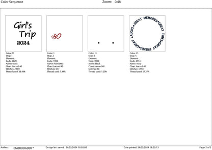 Machine Embroidery files, Girls trip 2024 , PES, xxx, hus & more