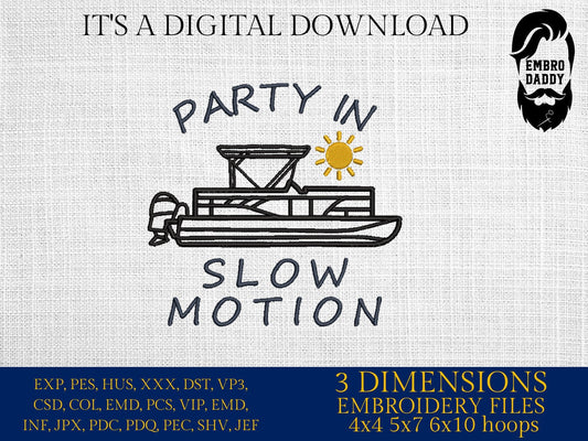 Machine Embroidery files, party in slow motion , PES, DST, xxx, hus & more