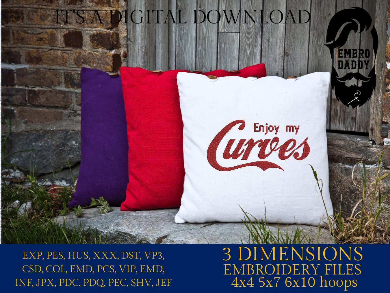 Machine Embroidery files, Enjoy my Curves , PES, DST, xxx, hus & more