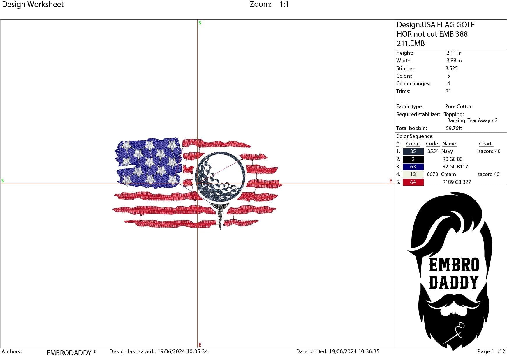 Machine Embroidery files, Golf Usa flag, PES, DST, hus & more