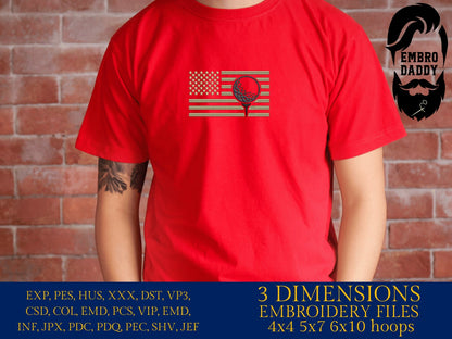Machine Embroidery files, Golf Usa flag, PES, DST, hus & more