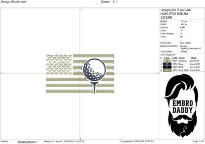 Machine Embroidery files, Golf Usa flag, PES, DST, hus & more