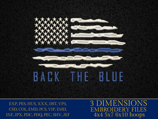 Machine Embroidery files, USA map police Thin Blue Line, dst, PES, xxx, hus & more