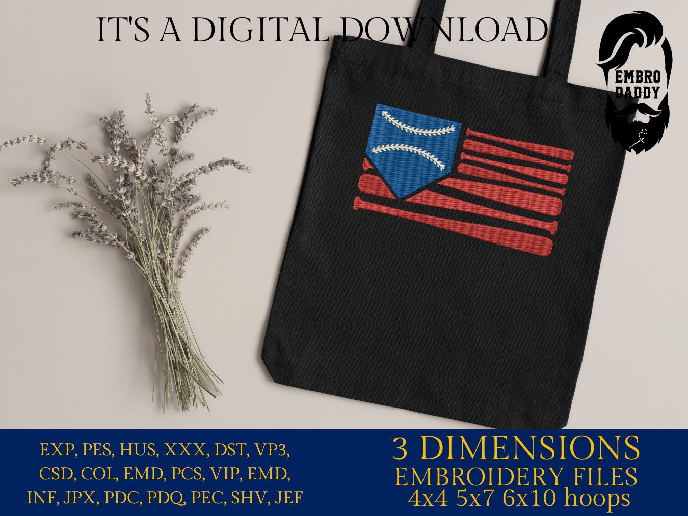 Machine Embroidery files, USA flag baseball, DST, PES, xxx, hus & more