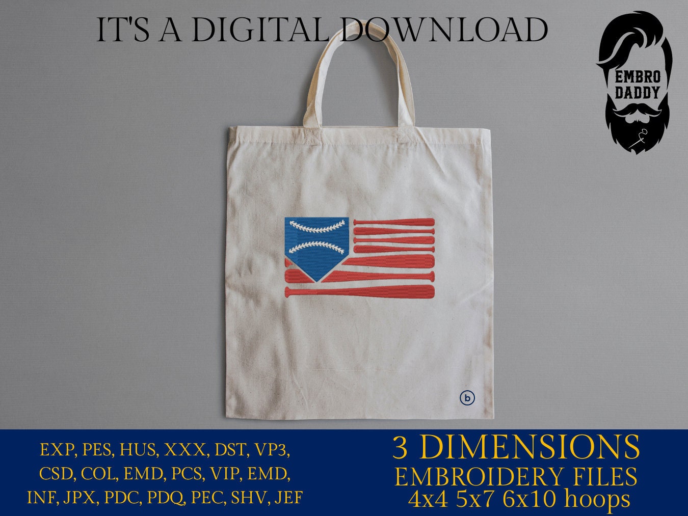 Machine Embroidery files, USA flag baseball, DST, PES, xxx, hus & more