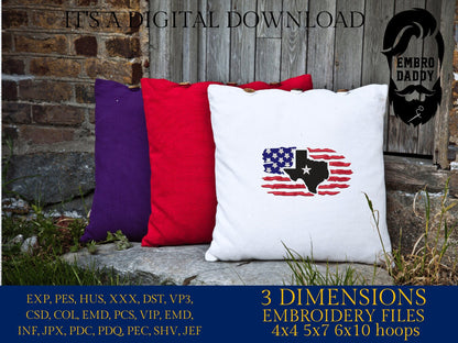 Machine Embroidery files, Texas, Usa Flag PES, DST, xxx, hus & more