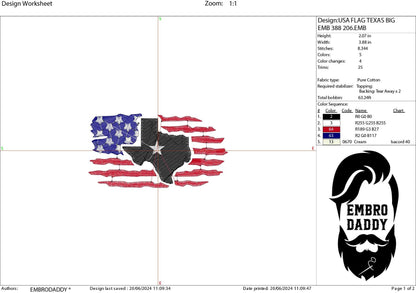 Machine Embroidery files, Texas, Usa Flag PES, DST, xxx, hus & more