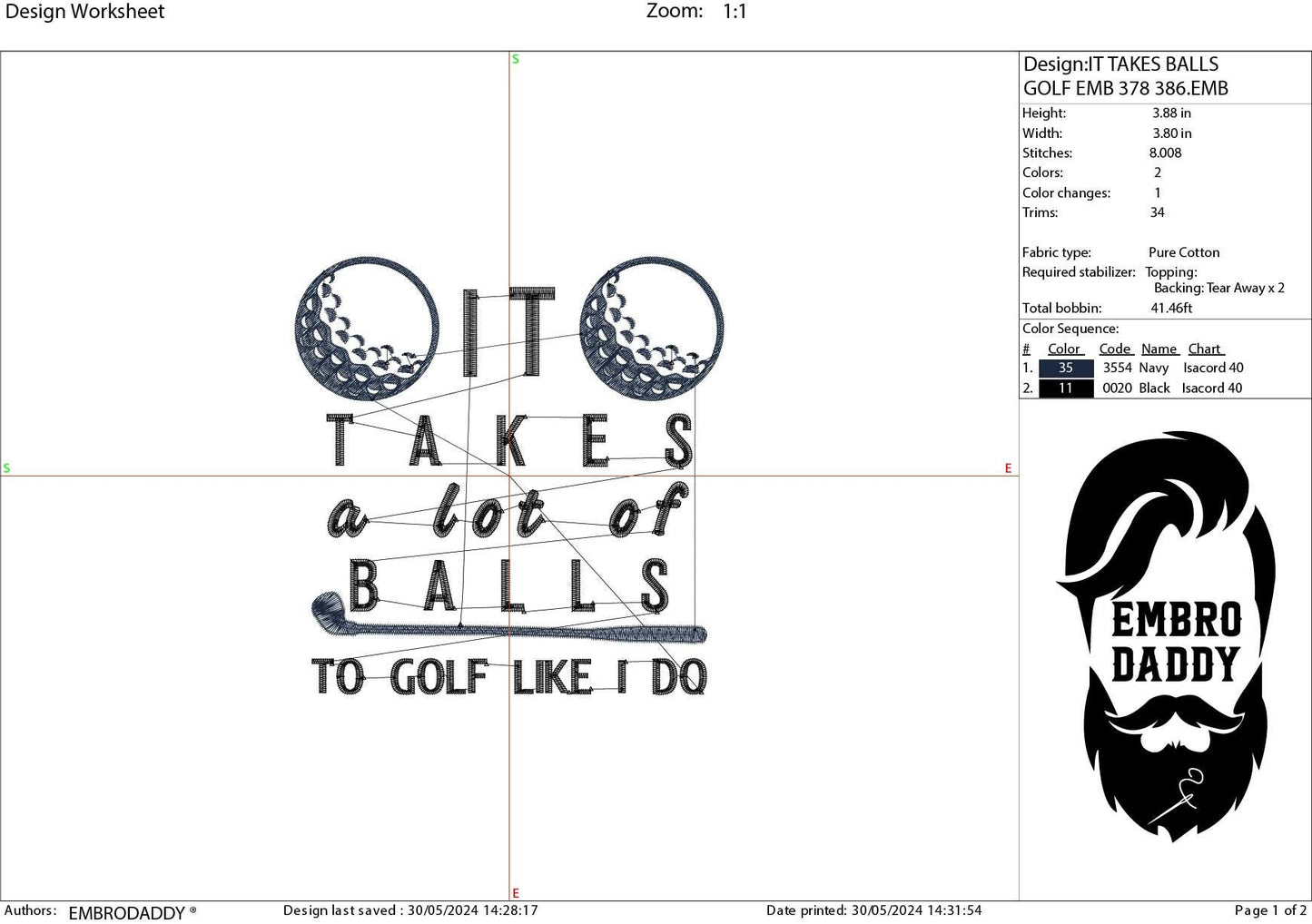 Machine Embroidery files, it takes a lot of balls, golf, PES, DST, hus & more