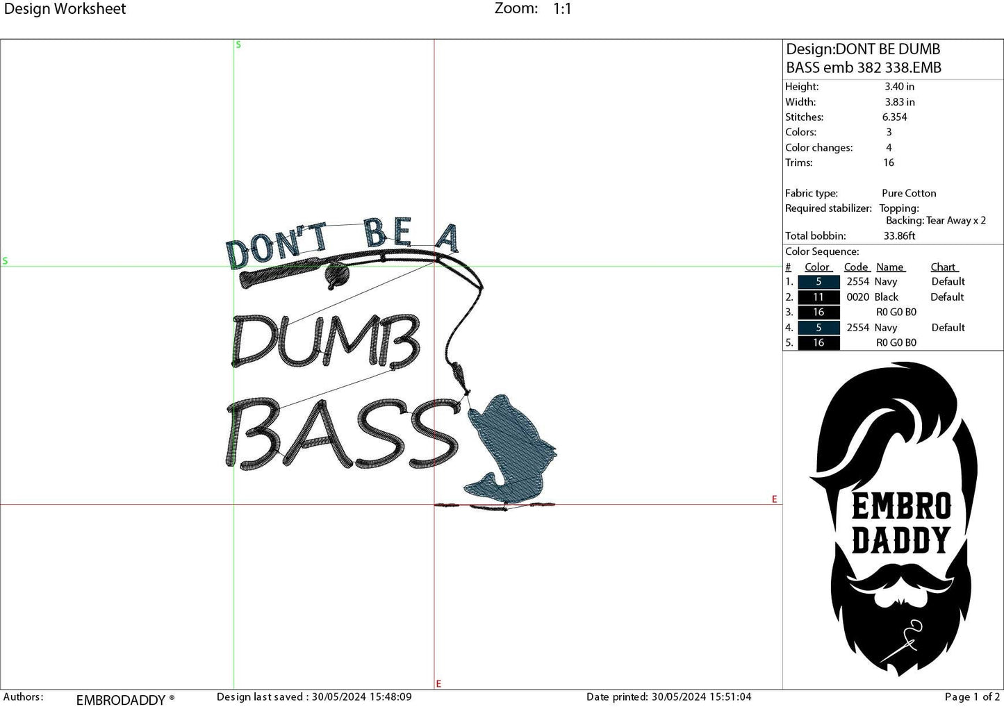 Machine Embroidery files, don't be a dumb bass, PES, DST, hus & more