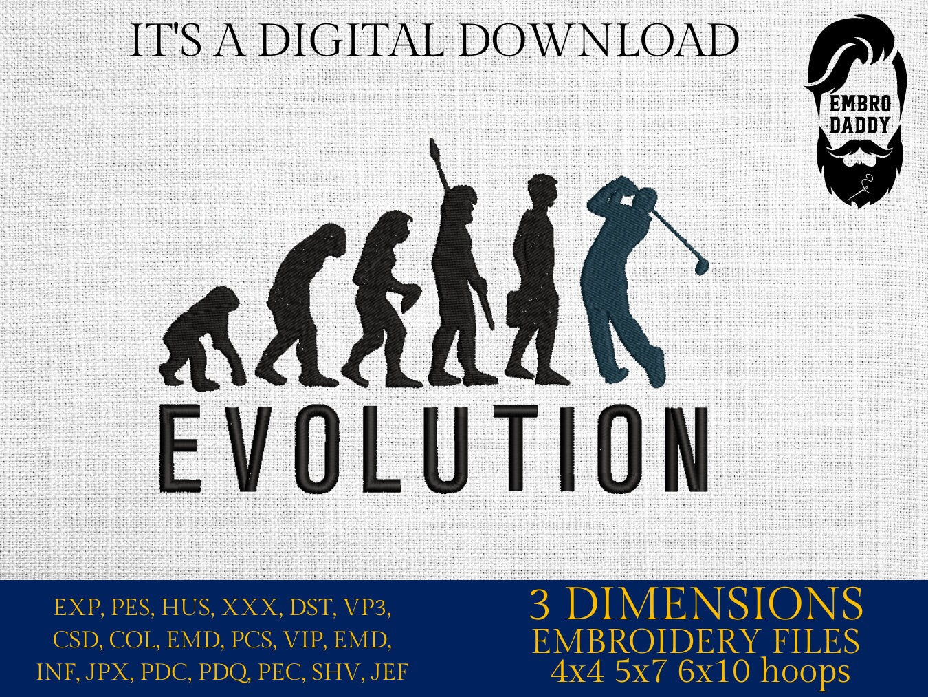 Machine Embroidery files, evolution, golf, PES, DST, hus & more