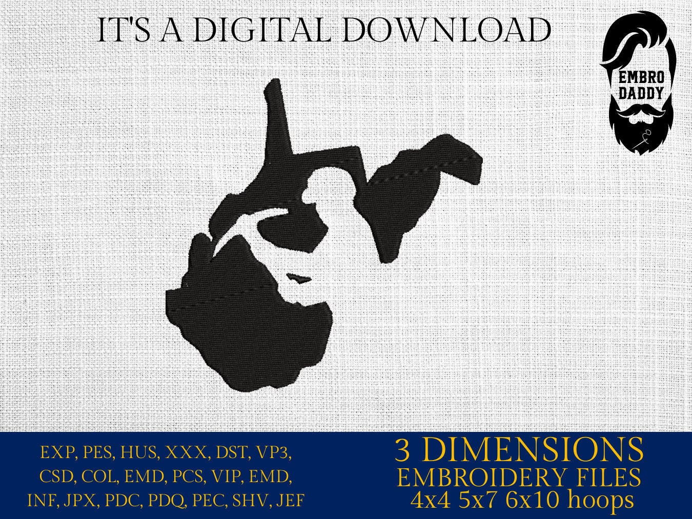 Machine Embroidery files, Coal Miner File,West Virginia Coal Mining, DST, PES, xxx hus & more,