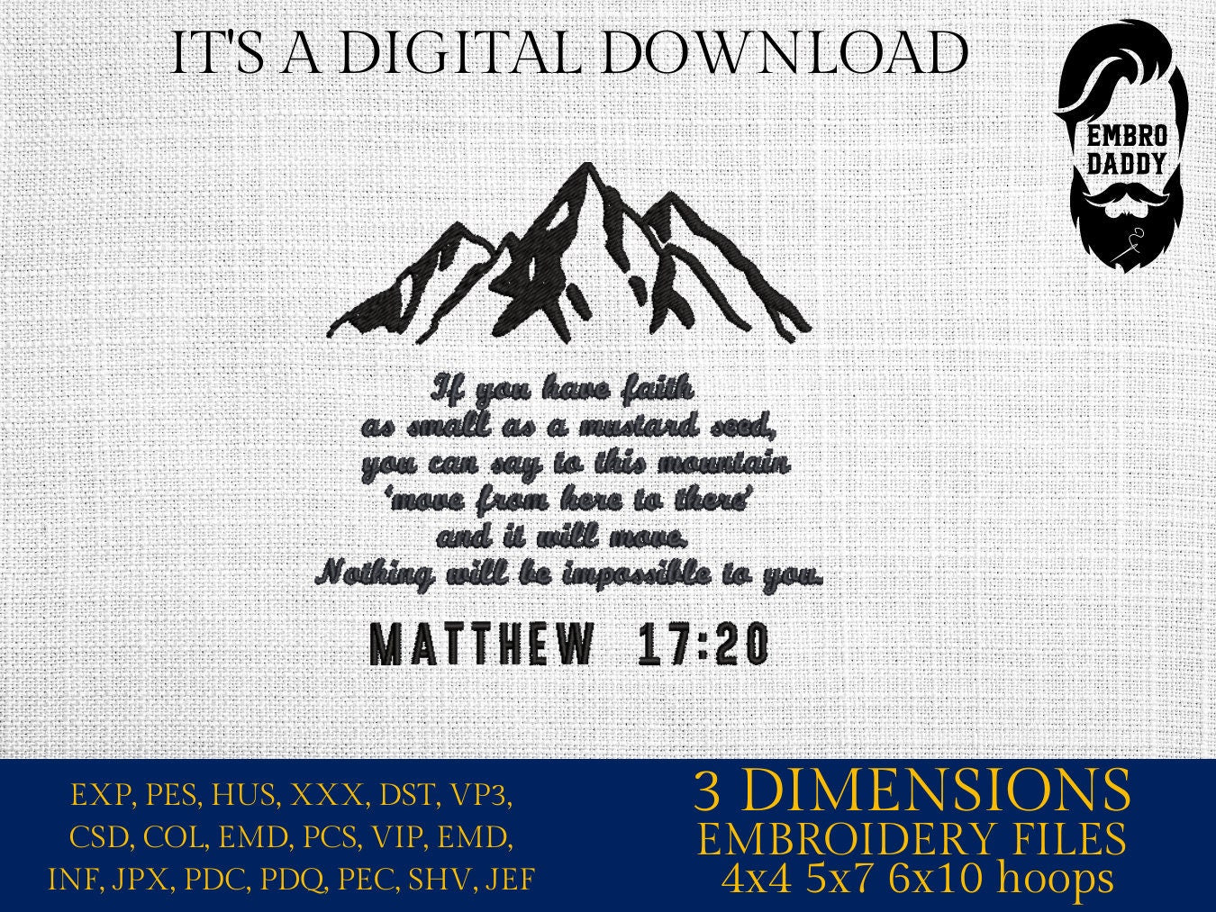 Machine Embroidery files, Pastor, if you have Faith as small as a mustard seed , PES, DST, xxx, hus & more