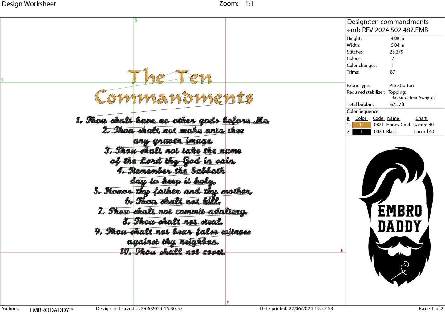 Machine Embroidery files, The Ten Commandments, christian faith, PES, hus, dst, vp3 & more