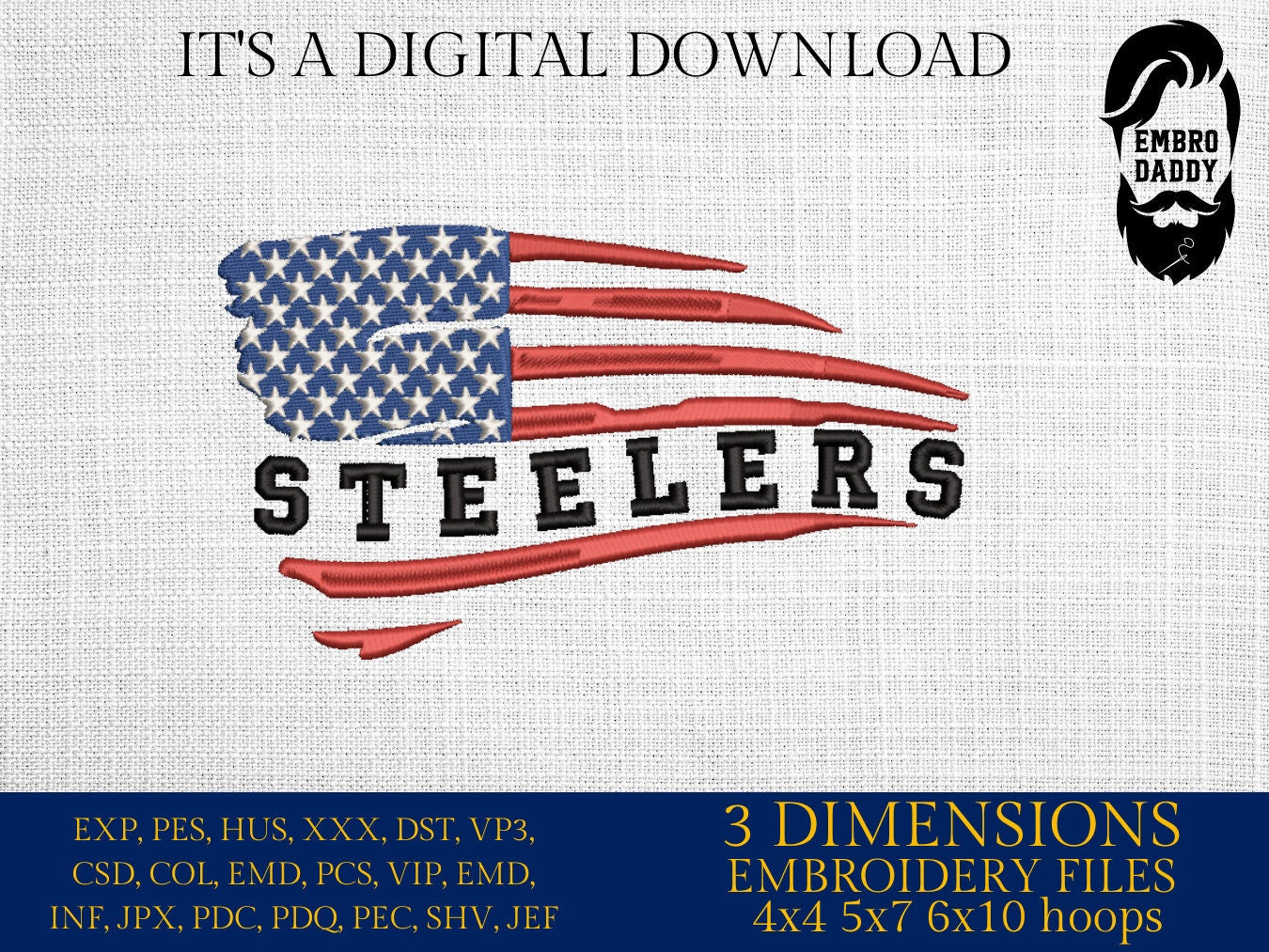 Machine Embroidery files, American Flag, steelers, PES, dst, xxx hus & more