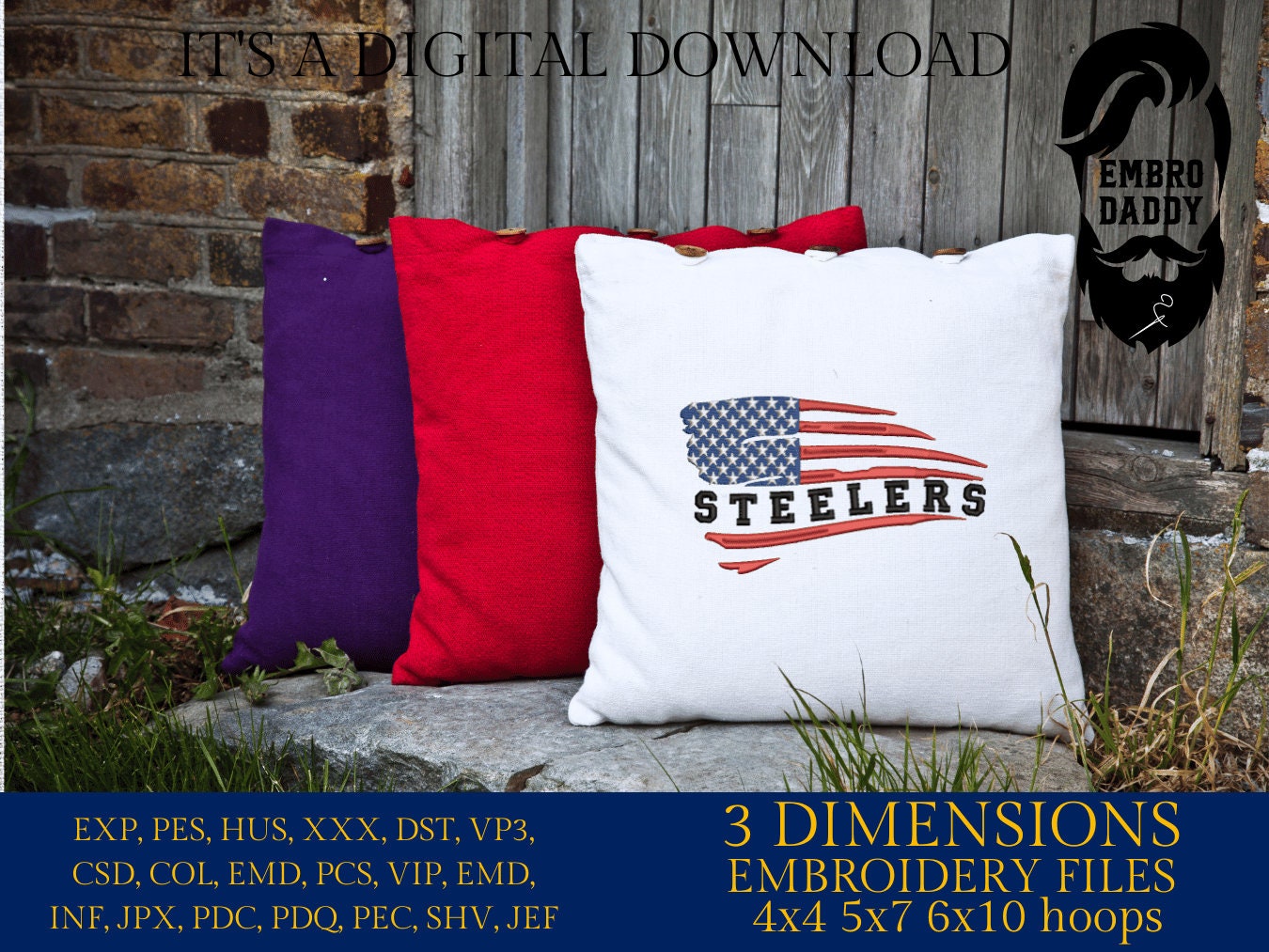 Machine Embroidery files, American Flag, steelers, PES, dst, xxx hus & more