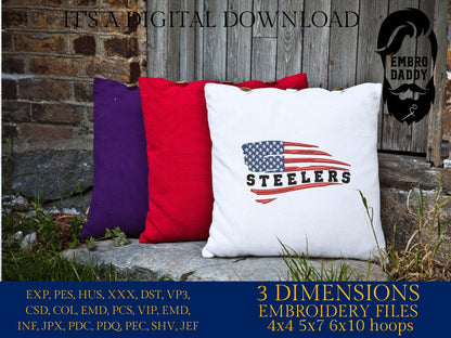 Machine Embroidery files, American Flag, steelers, PES, dst, xxx hus & more