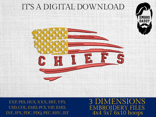 Machine Embroidery files, American Flag, chiefs, PES, dst, xxx hus & more