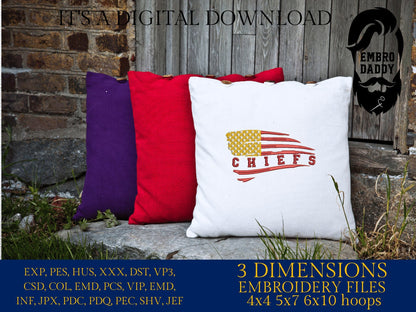 Machine Embroidery files, American Flag, chiefs, PES, dst, xxx hus & more