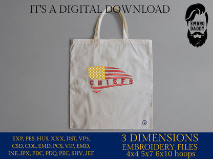 Machine Embroidery files, American Flag, chiefs, PES, dst, xxx hus & more