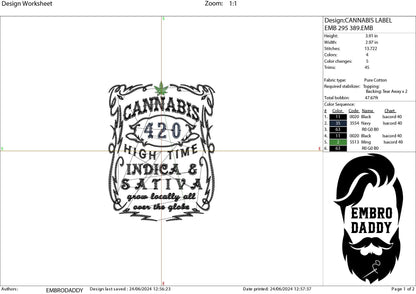 Machine Embroidery files, Cannabis, Whiskey Label, Weed Pot, High Time, Marijuana PES, DST, xxx, hus & more