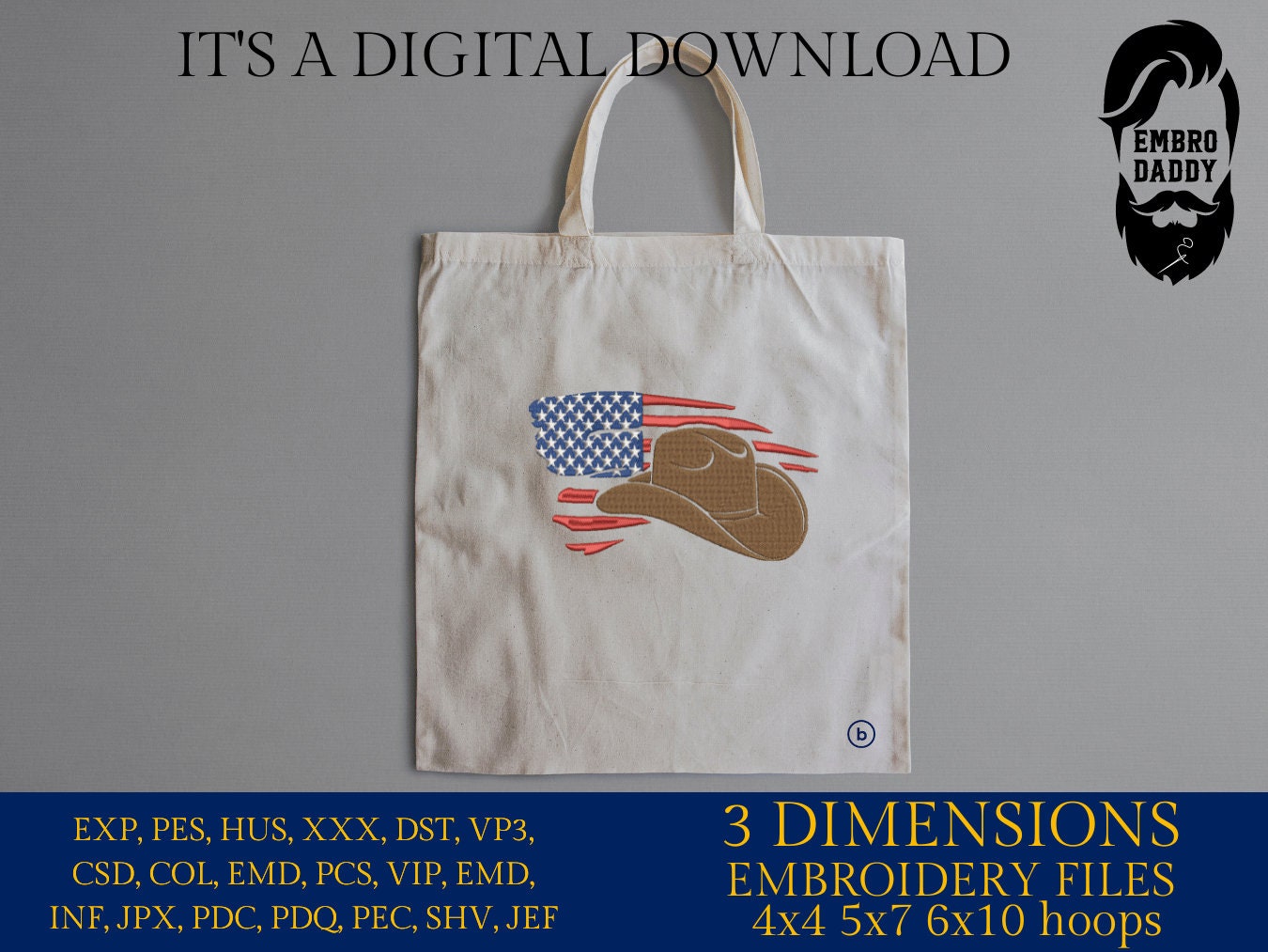 Machine Embroidery files, American Flag cowboy hat, PES, dst, xxx hus & more