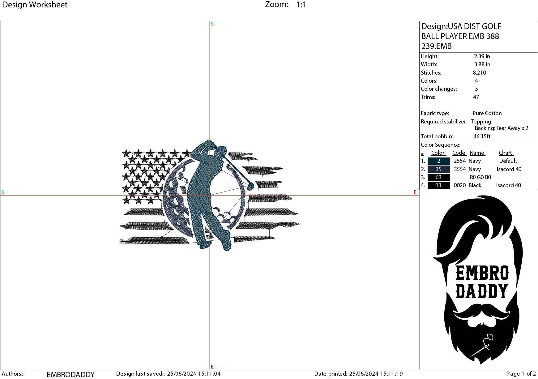 Machine Embroidery files, Golf Usa flag, PES, DST, hus & more