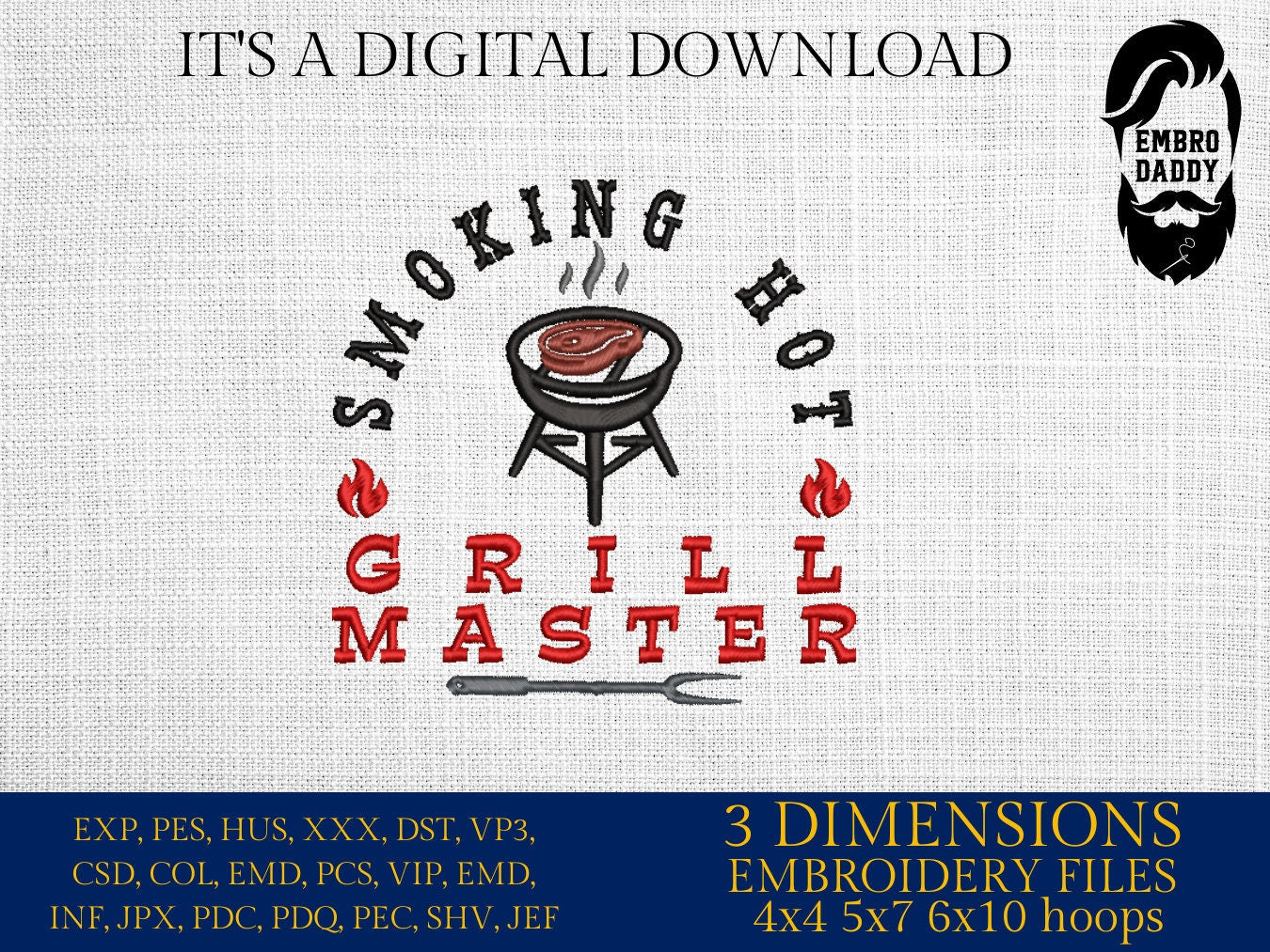 Machine Embroidery files, smoking hot grill master, embroidery files, gift idea PES, hus & more