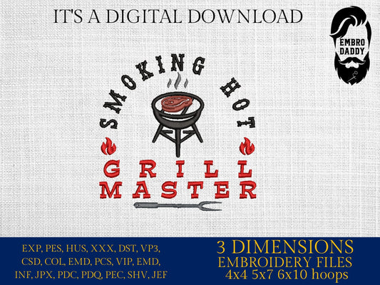 Machine Embroidery files, smoking hot grill master, embroidery files, gift idea PES, hus & more