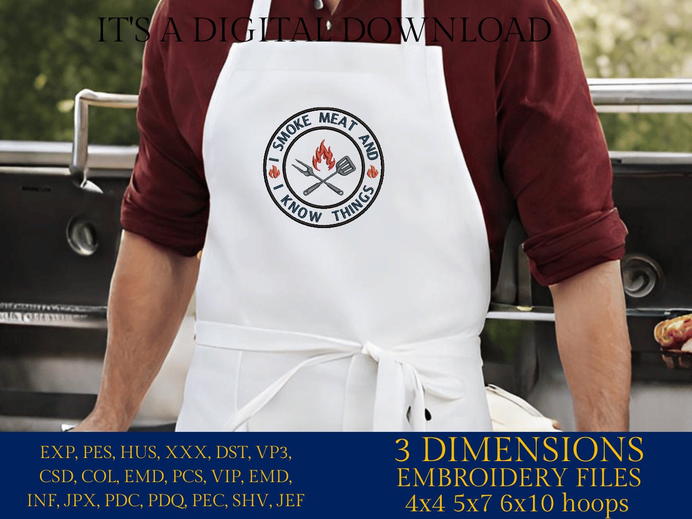 Machine Embroidery files, I smoke meat and I know things, embroidery files, gift idea PES, hus & more