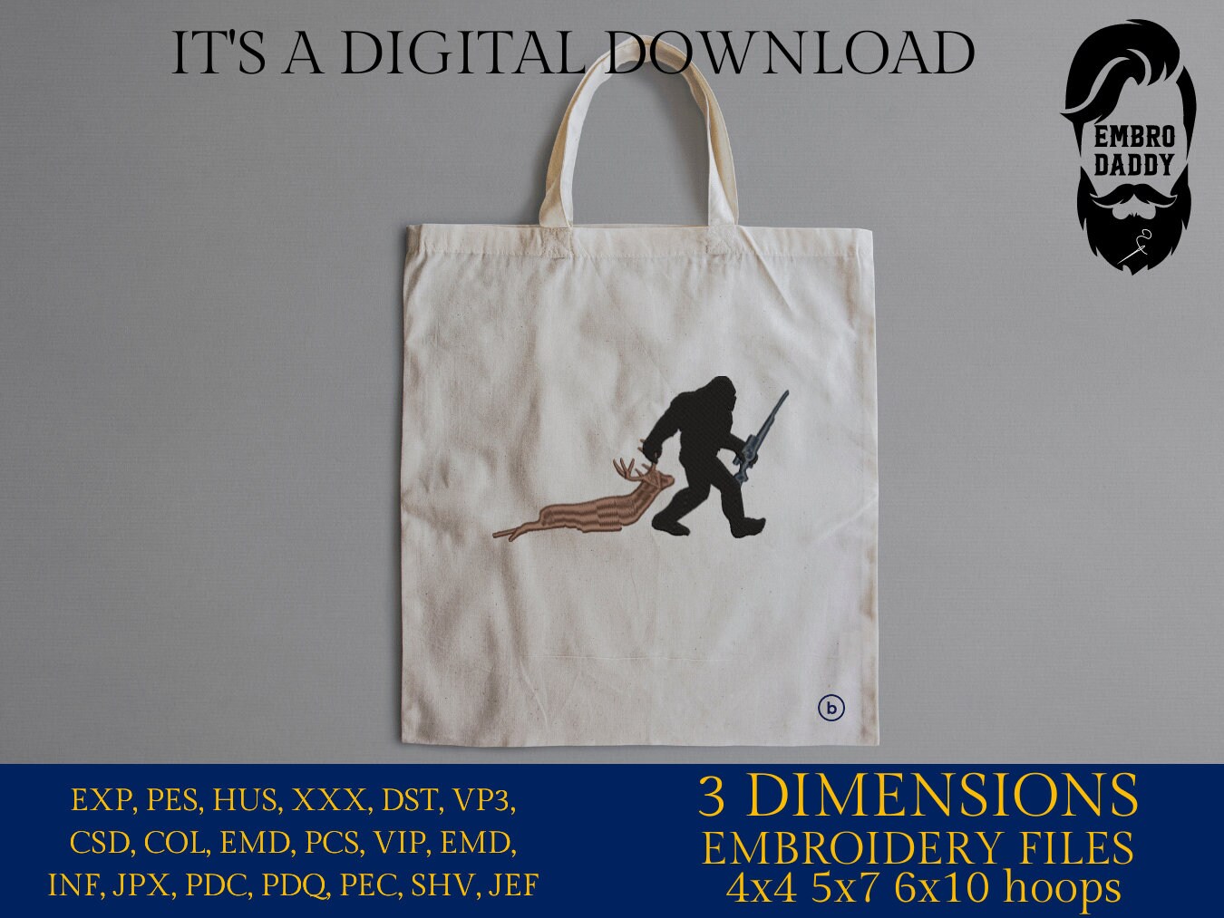 Machine Embroidery files, bigfoot hunting buck, PES, xxx, hus & more