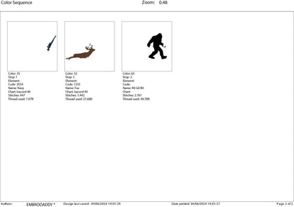 Machine Embroidery files, bigfoot hunting buck, PES, xxx, hus & more