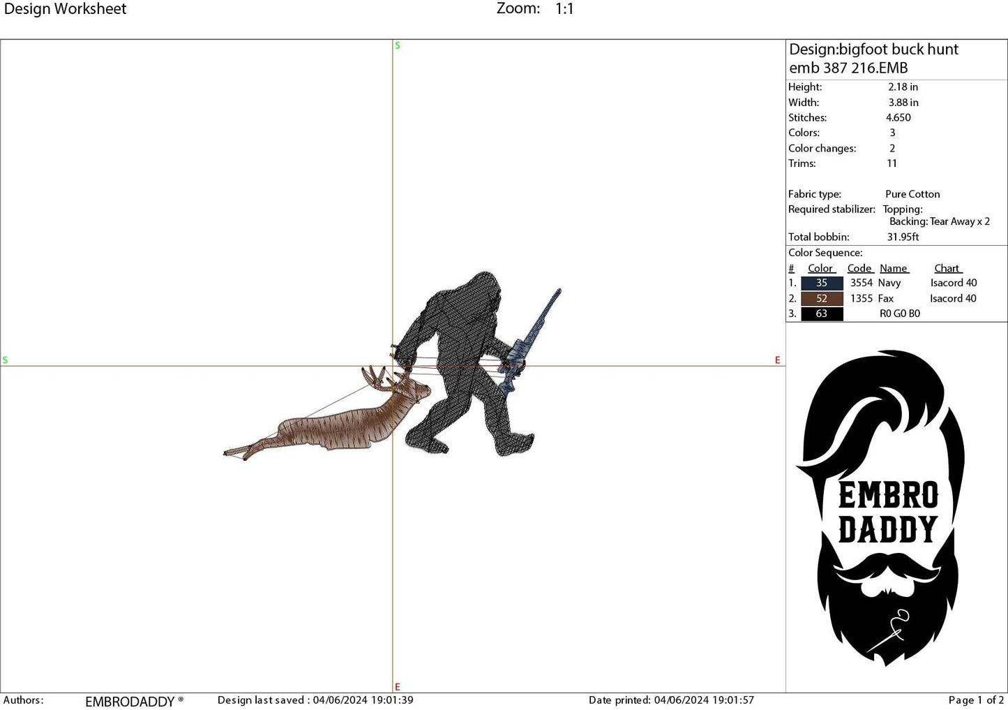 Machine Embroidery files, bigfoot hunting buck, PES, xxx, hus & more