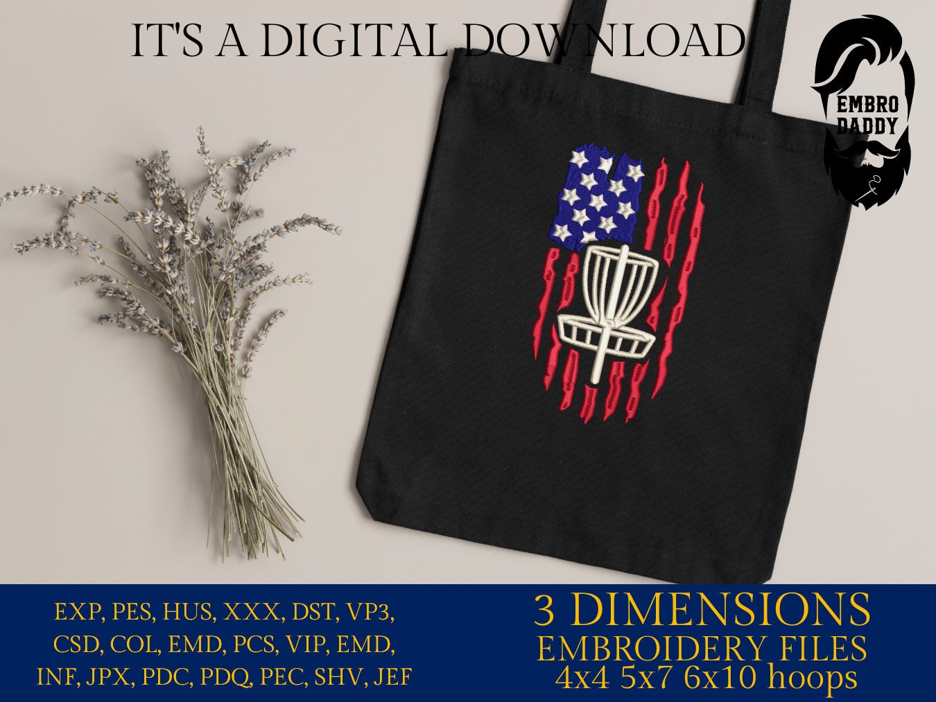 Machine Embroidery files, Usa flag, Disc Golf, Disc Golfing, PES, DST, hus & more