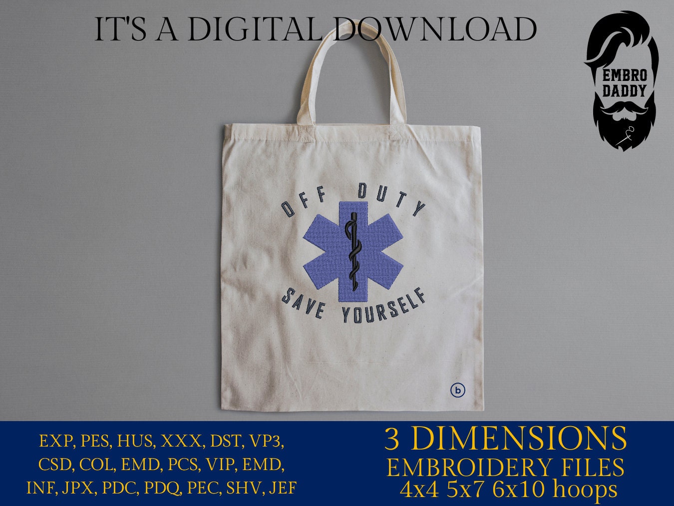 Machine Embroidery files, off duty save yourself, PES, xxx, hus & more